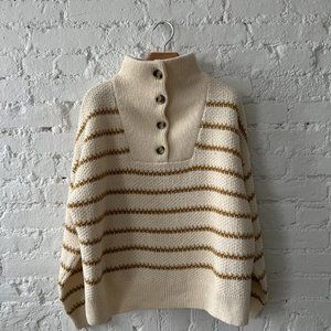*New Madewell Canby Button Mockneck Ivory Striped Henley Knit Sweater Womens XL
